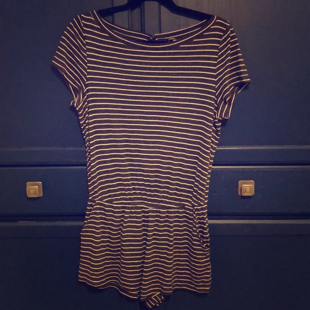 Striped Tee Romper with Pockets